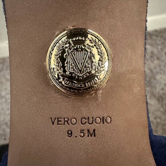 NEW Veronica Beard Ganita Knit-Front Heels in Blue Suede - Picture 9 of 11